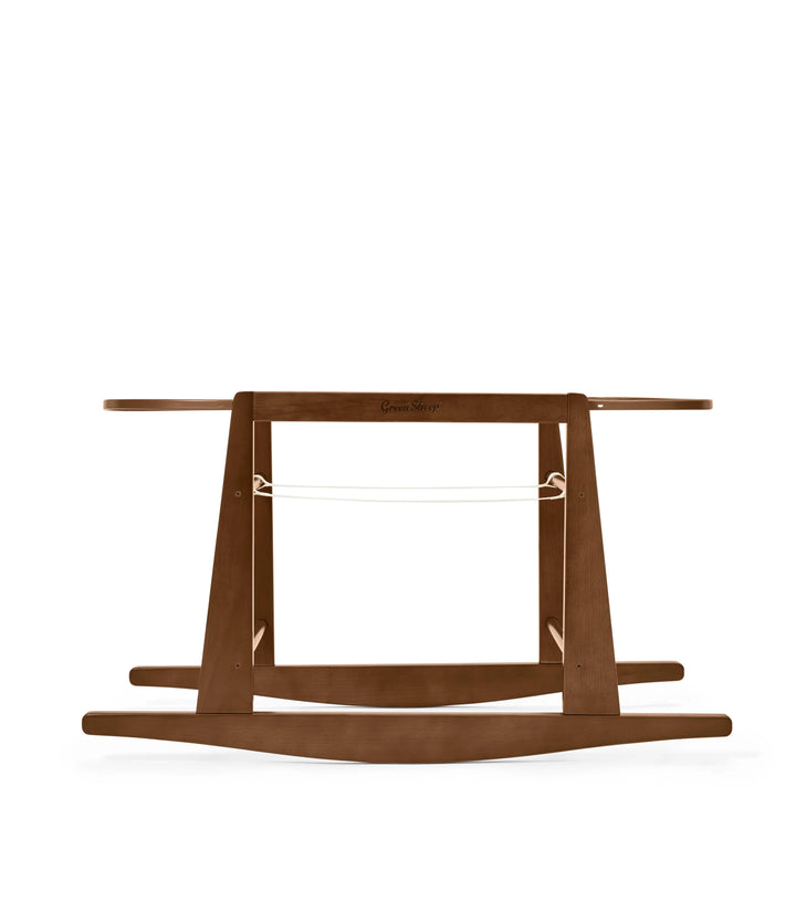 Little Green Sheep Organic Knitted Moses Basket, Mattress & Walnut Rocking Stand - Truffle