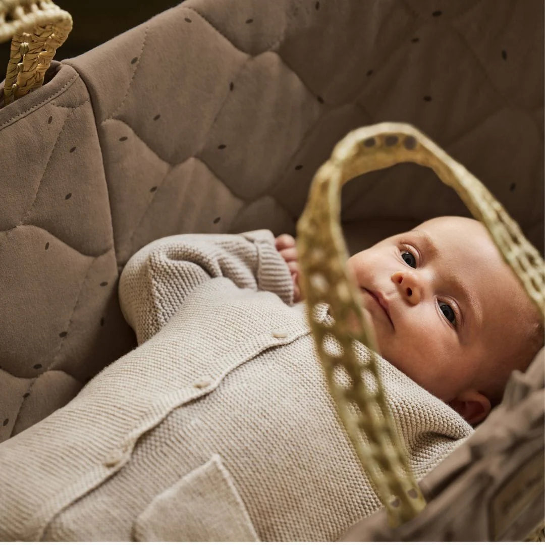 Little Green Sheep Organic Quilted Moses Basket, Mattress & Natural Rocking Stand - Cocoa