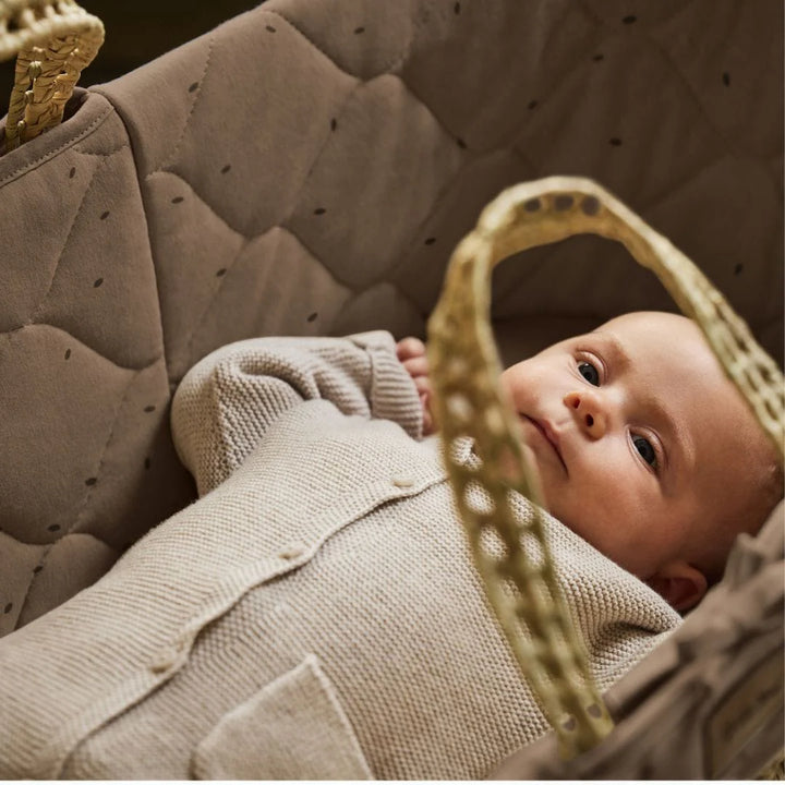 Little Green Sheep Organic Quilted Moses Basket, Mattress & Natural Rocking Stand - Cocoa