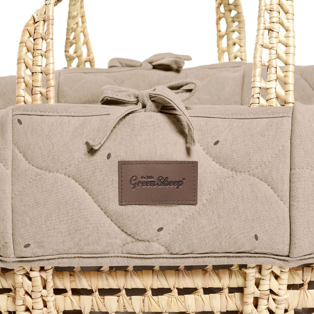Little Green Sheep Organic Quilted Moses Basket, Mattress & Natural Rocking Stand - Truffle