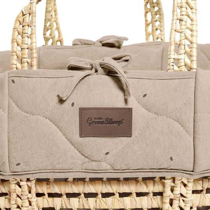 Little Green Sheep Organic Quilted Moses Basket, Mattress & Natural Rocking Stand - Truffle
