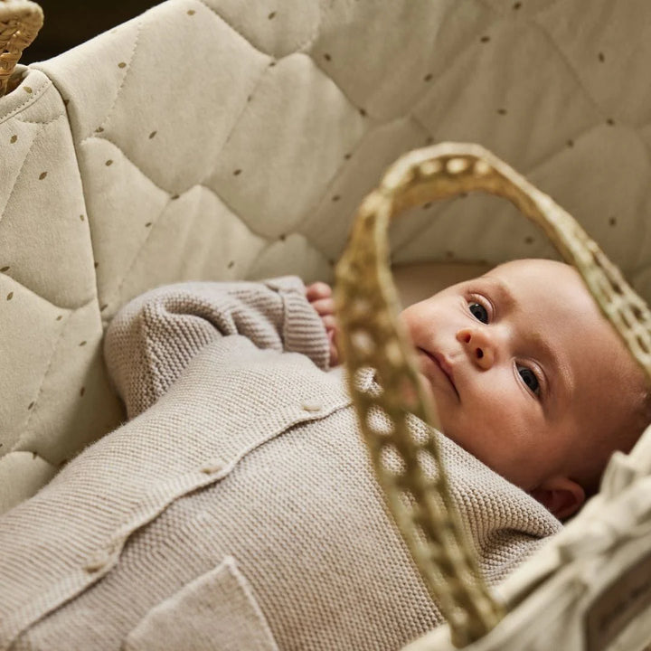 Little Green Sheep Organic Quilted Moses Basket, Mattress & Walnut Static Stand - Linen