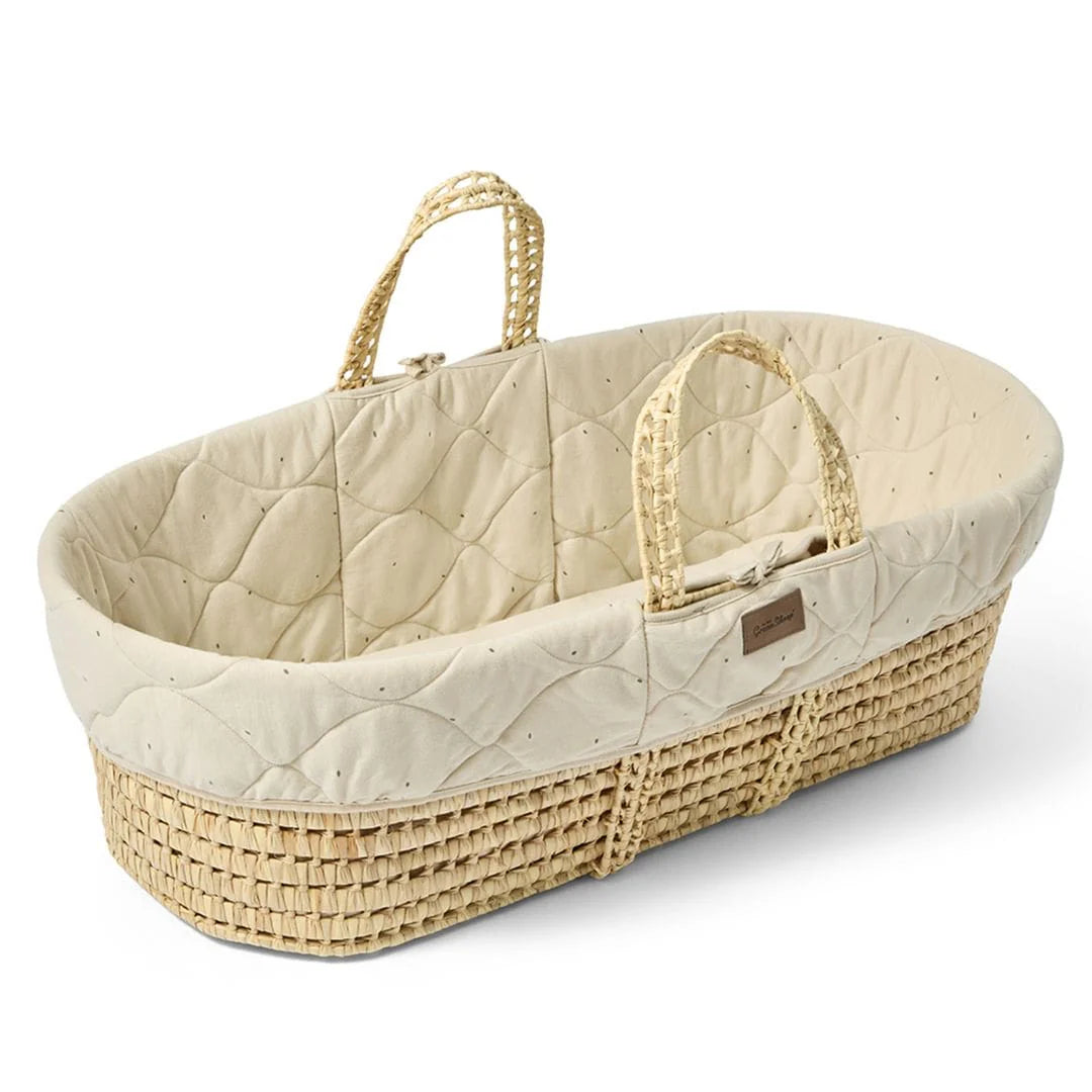 Little Green Sheep Organic Quilted Moses Basket, Mattress & Walnut Static Stand - Linen