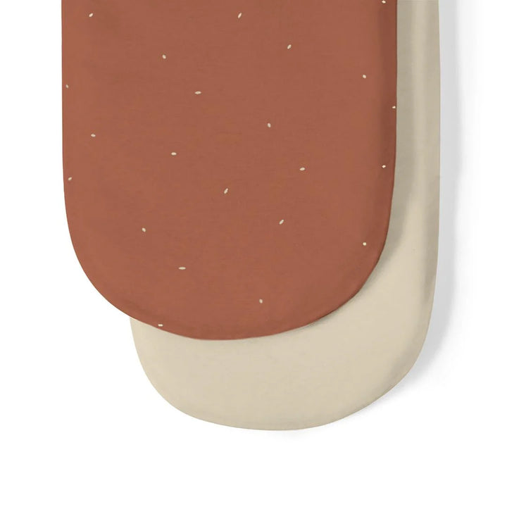 Little Green Sheep Twin Pack Moses Basket Fitted Sheets -  Terracotta Rice Print