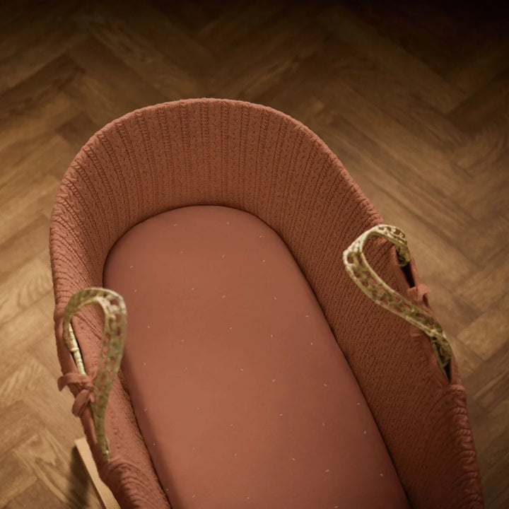 Little Green Sheep Twin Pack Moses Basket Fitted Sheets -  Terracotta Rice Print