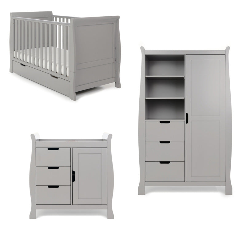 OBaby Stamford Classic Sleigh 3 Piece Room Set - Warm Grey