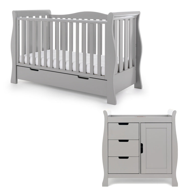 OBaby Stamford Luxe Sleigh 2 Piece Room Set - Warm Grey