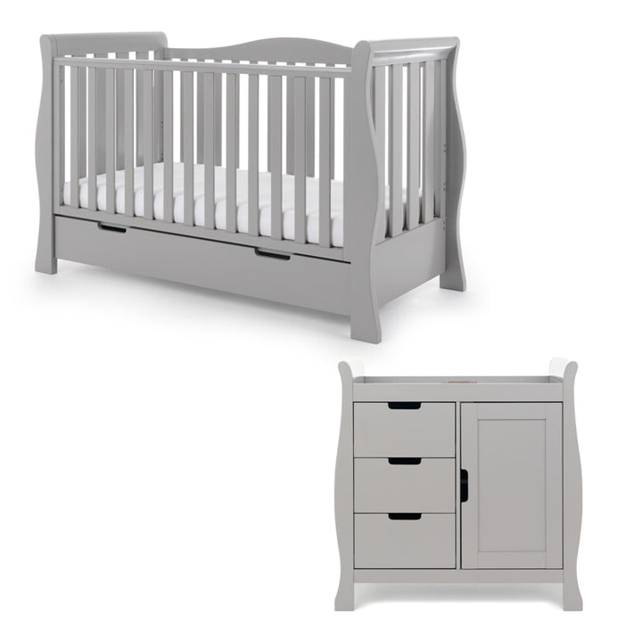 OBaby Stamford Luxe Sleigh 2 Piece Room Set - Warm Grey