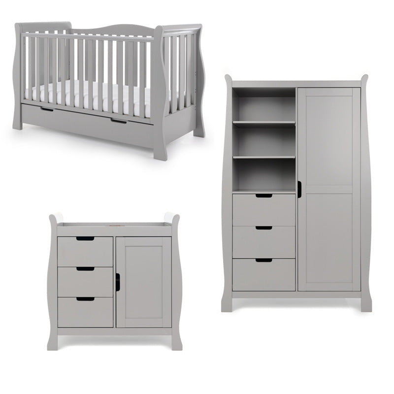 OBaby Stamford Luxe Sleigh 3 Piece Room Set - Warm Grey
