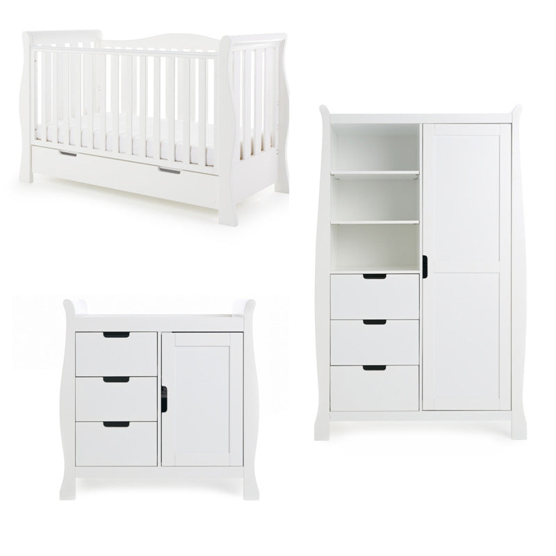 OBaby Stamford Luxe Sleigh 3 Piece Room Set - White