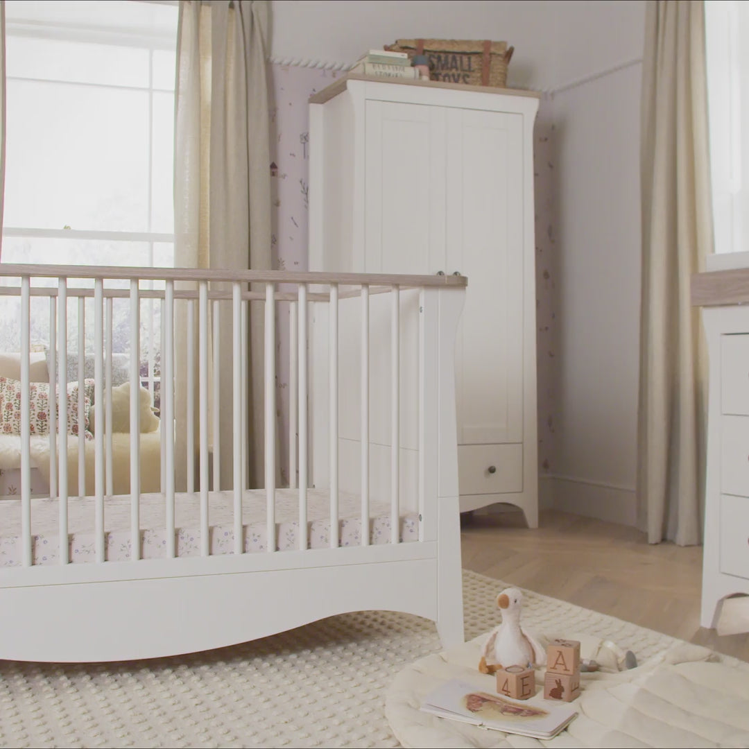 CuddleCo Clara 2pc Set 3 Drawer Dresser & Cot Bed  - White/Ash