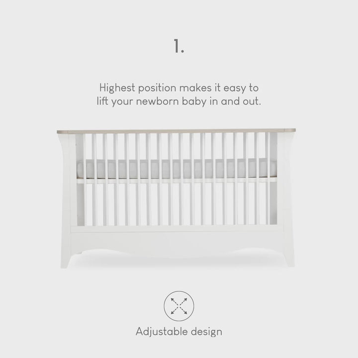 CuddleCo Clara 2pc Set 3 Drawer Dresser & Cot Bed  - White/Ash