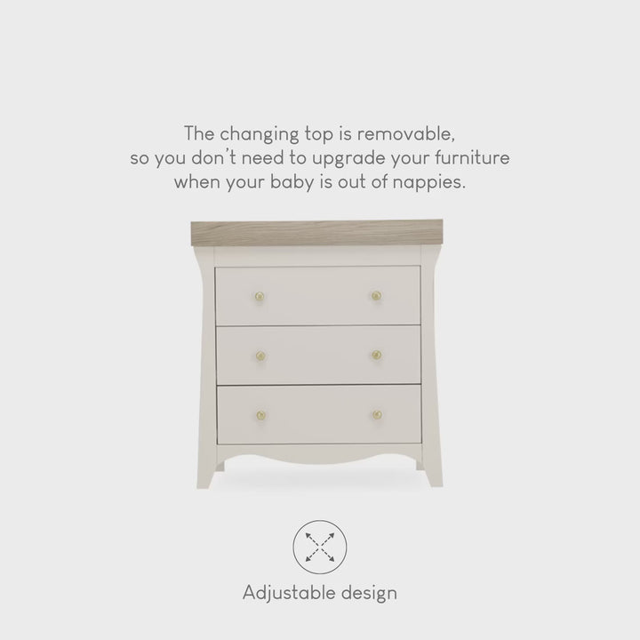 CuddleCo Clara 3pc Set 3 Drawer Dresser, Cot Bed & Wardrobe - Cashmere Ash