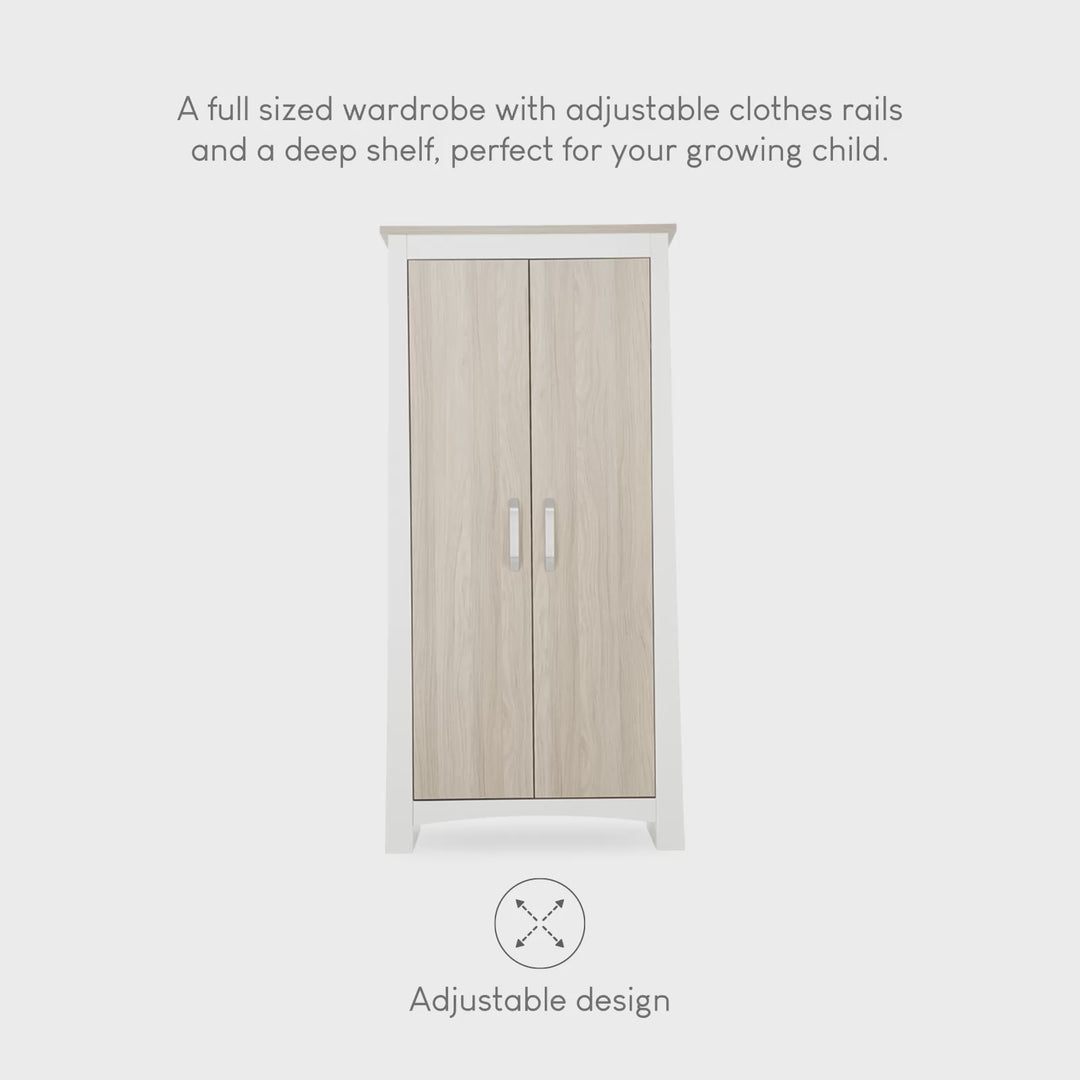 CuddleCo Ada 3pc Set 3 Drawer Dresser, Cot Bed & Wardrobe - White/Ash