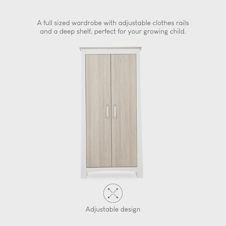CuddleCo Ada 3pc Set 3 Drawer Dresser, Cot Bed & Wardrobe - White/Ash