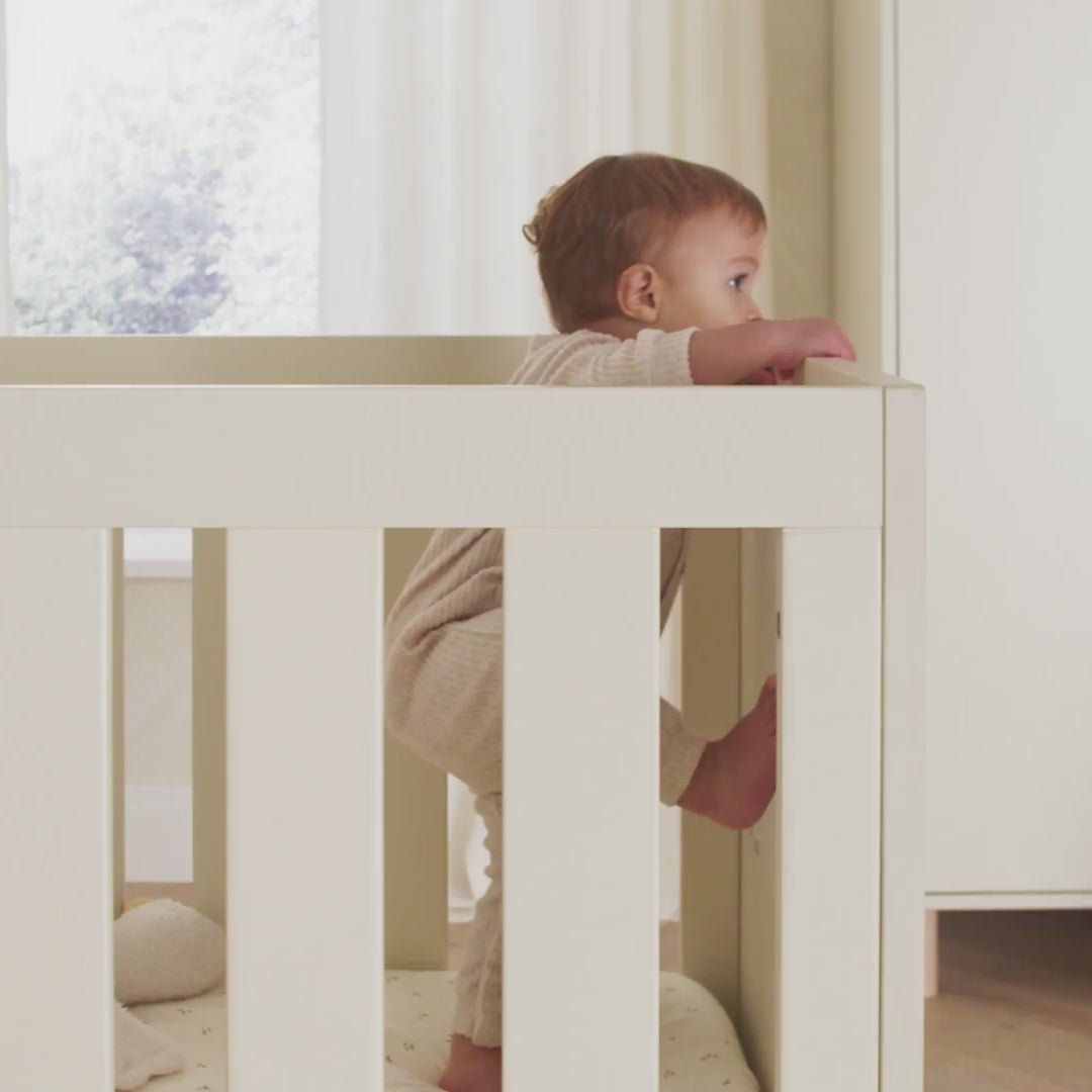 CuddleCo Harper 2pc Set Cot Bed & Dresser Change - Cream & Ash