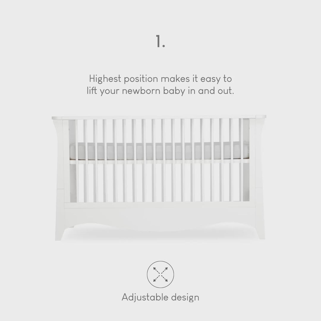 CuddleCo Clara 3pc Set 3 Drawer Dresser, Cot Bed & Wardrobe - White