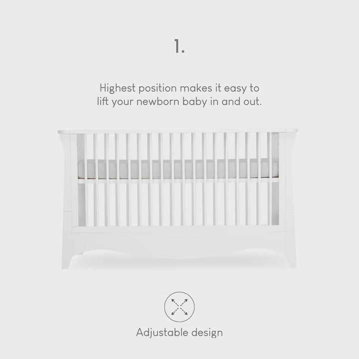 CuddleCo Clara 3pc Set 3 Drawer Dresser, Cot Bed & Wardrobe - White