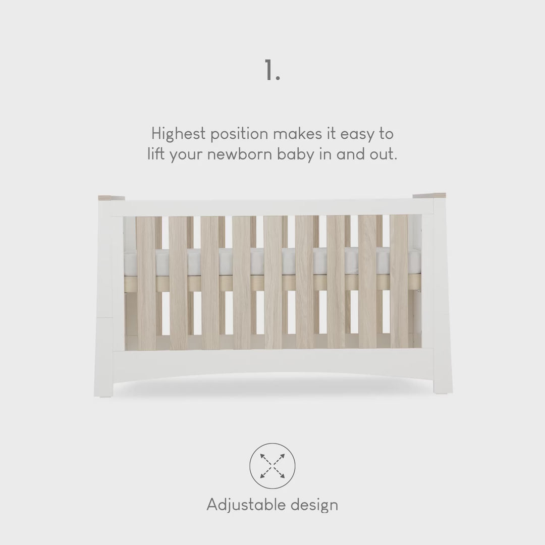 CuddleCo Ada 3pc Set 3 Drawer Dresser, Cot Bed & Wardrobe - White/Ash