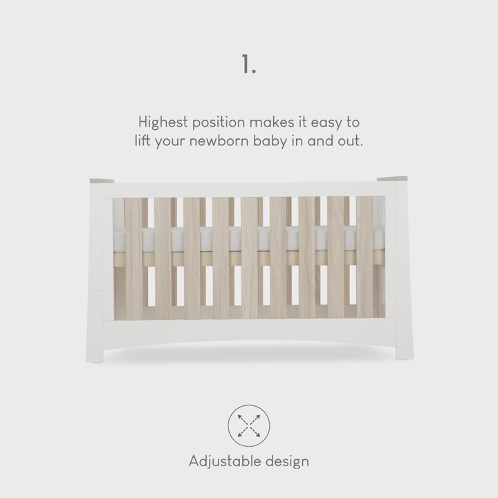 CuddleCo Ada 3pc Set 3 Drawer Dresser, Cot Bed & Wardrobe - White/Ash