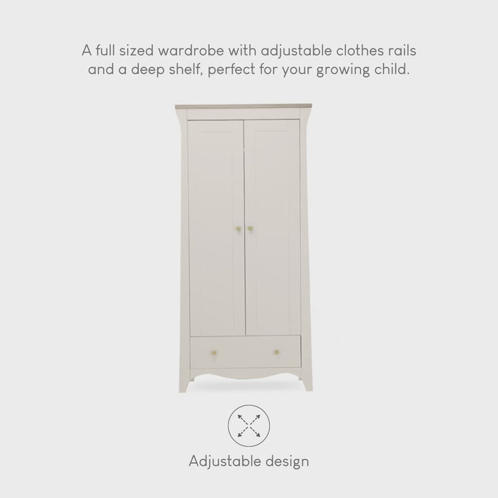 CuddleCo Clara 3pc Set 3 Drawer Dresser, Cot Bed & Wardrobe - Cashmere Ash