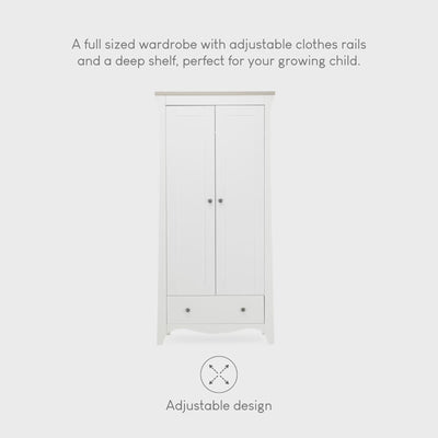 CuddleCo Clara 2 Door Double Wardrobe - White/Ash