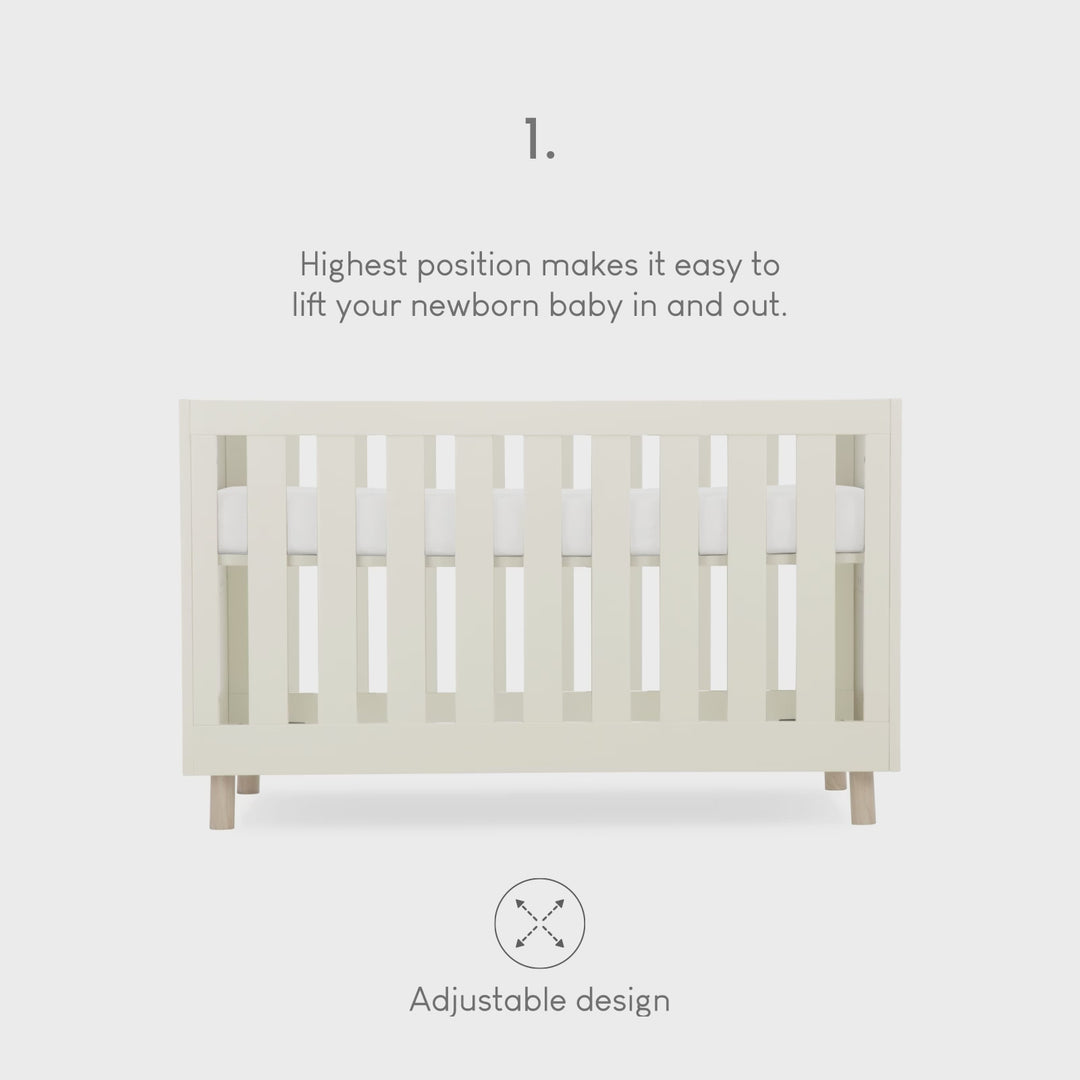 CuddleCo Harper 2pc Set Cot Bed & Dresser Change - Cream & Ash