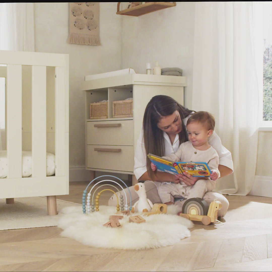 CuddleCo Harper 3pc Set 3 Cot Bed, Dresser Changer & Wardrobe - Cream & Ash
