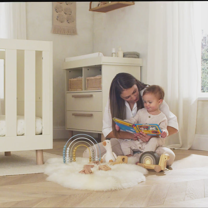 CuddleCo Harper 3pc Set 3 Cot Bed, Dresser Changer & Wardrobe - Cream & Ash