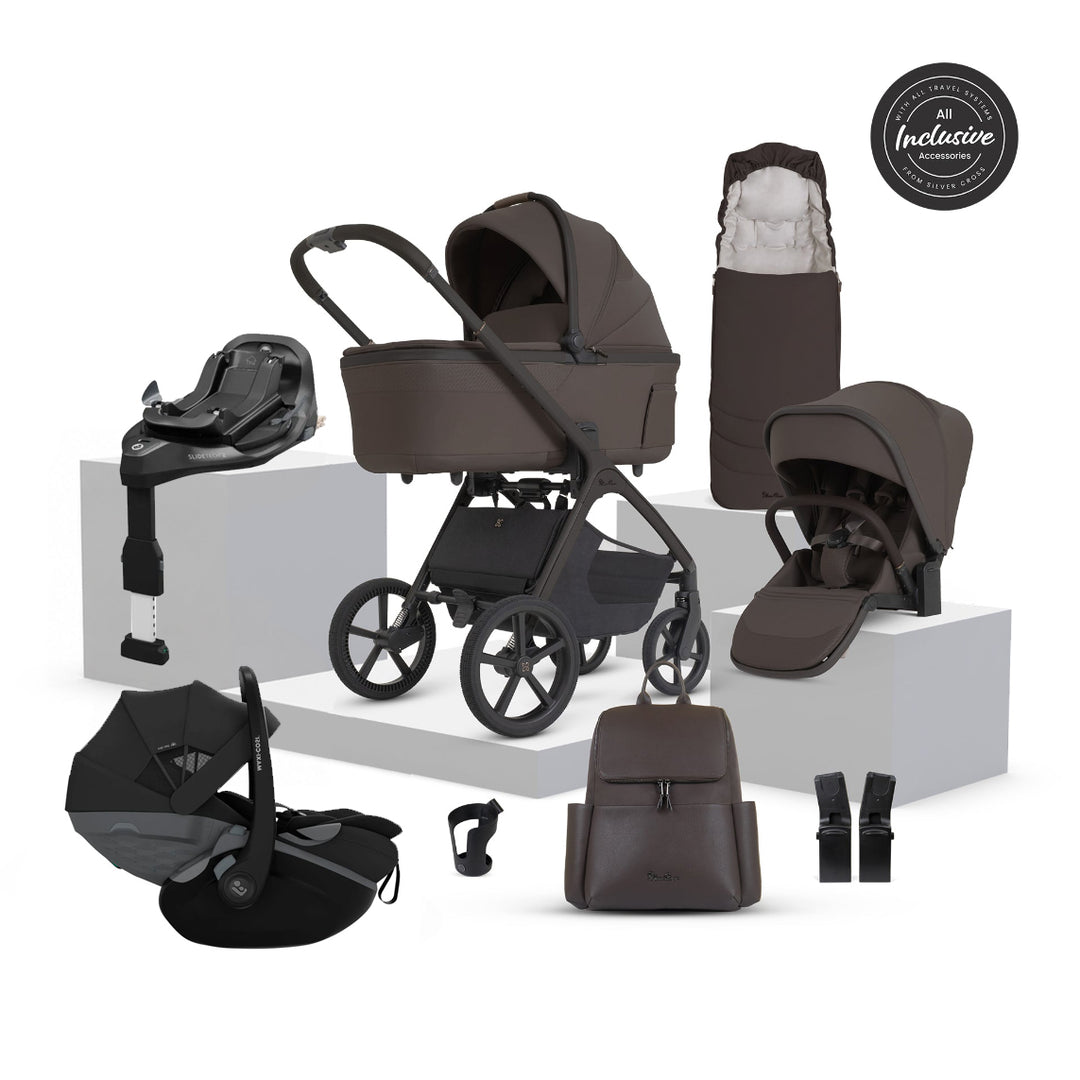 Silver Cross Cove 2 Maxi-Cosi Pebble Slide Pro Car Seat Bundle - Chocolate
