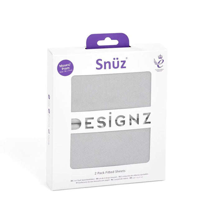 Snuz 2 Pack Moses Basket/Pram Fitted Sheets - Grey