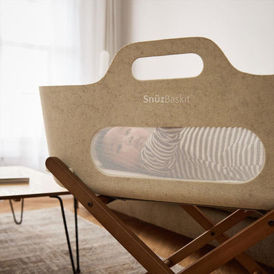 SnuzBaskit Barley Moses Basket & Walnut Stand