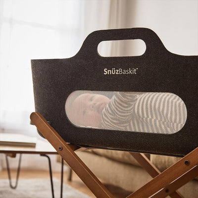 SnuzBaskit Graphite Moses Basket & Walnut Stand