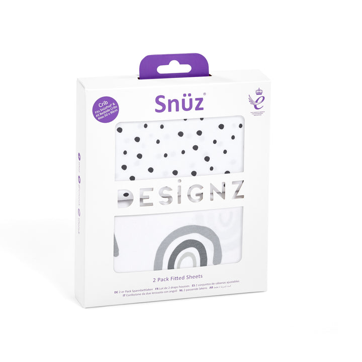 Snuz 2 Pack Crib Fitted Sheets - Mono Rainbow