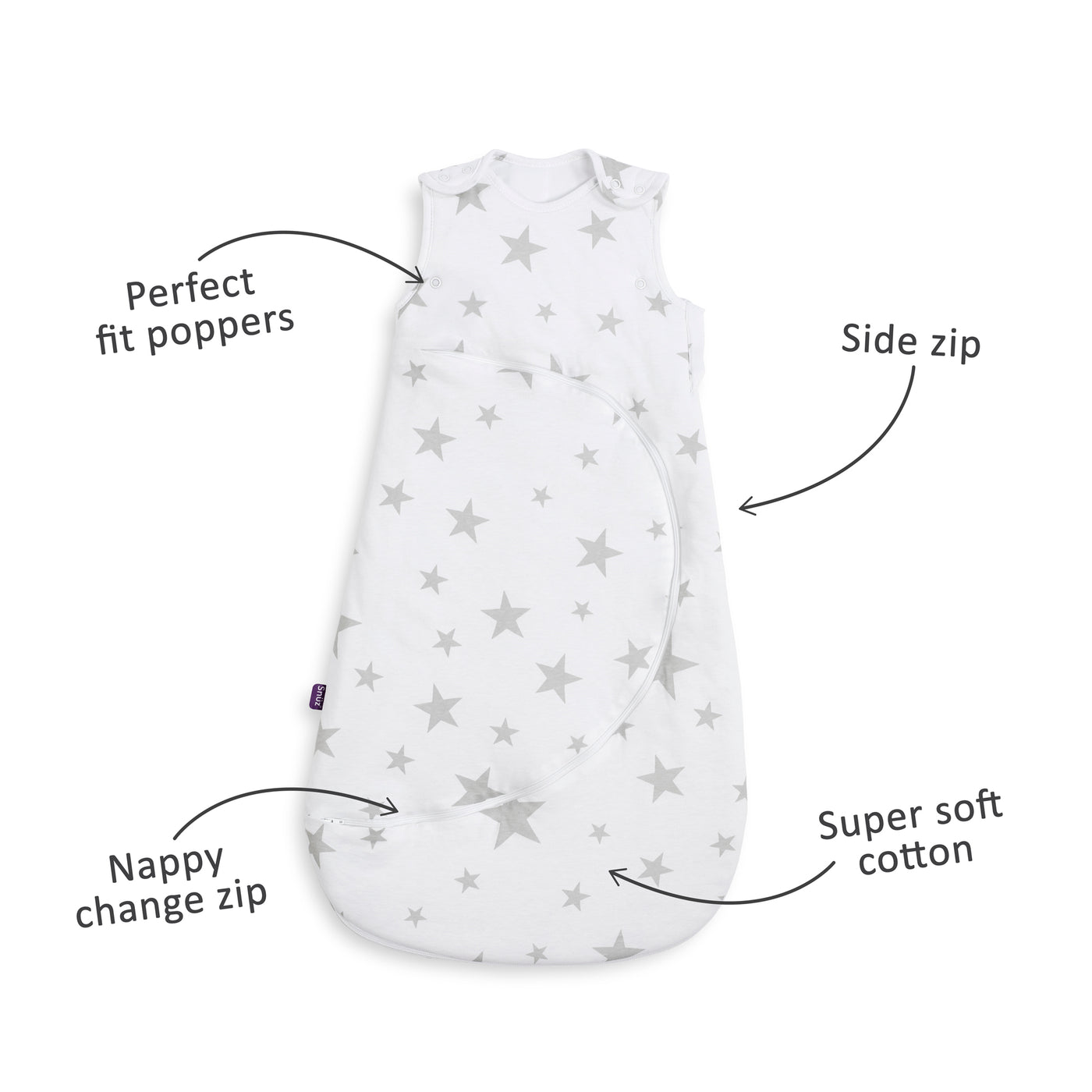 SnuzPouch Sleeping Bag 2.5 Tog (0-6 Months) - Grey Stars