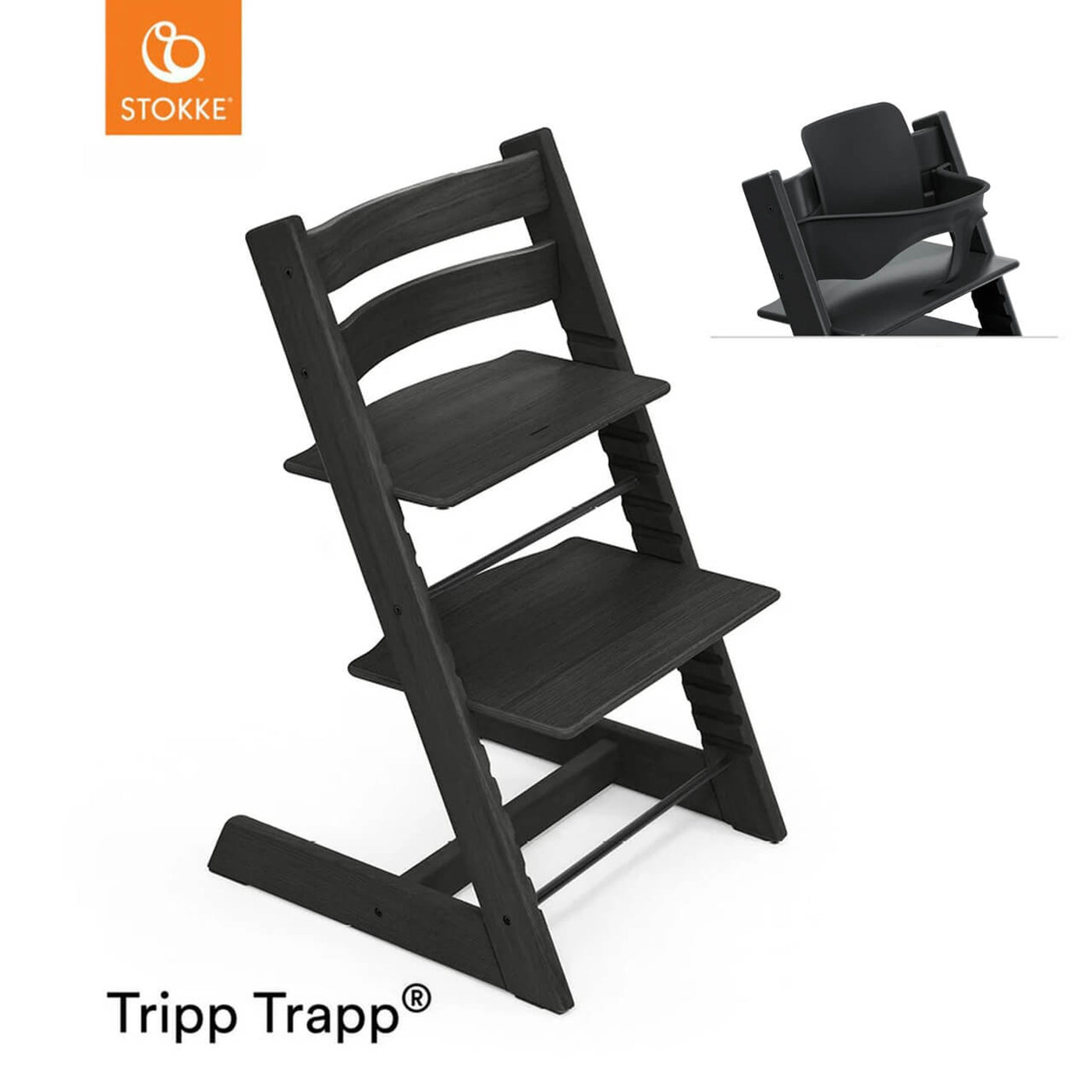 Stokke Tripp Trapp Oak Chair & Free Baby Set - Oak Black