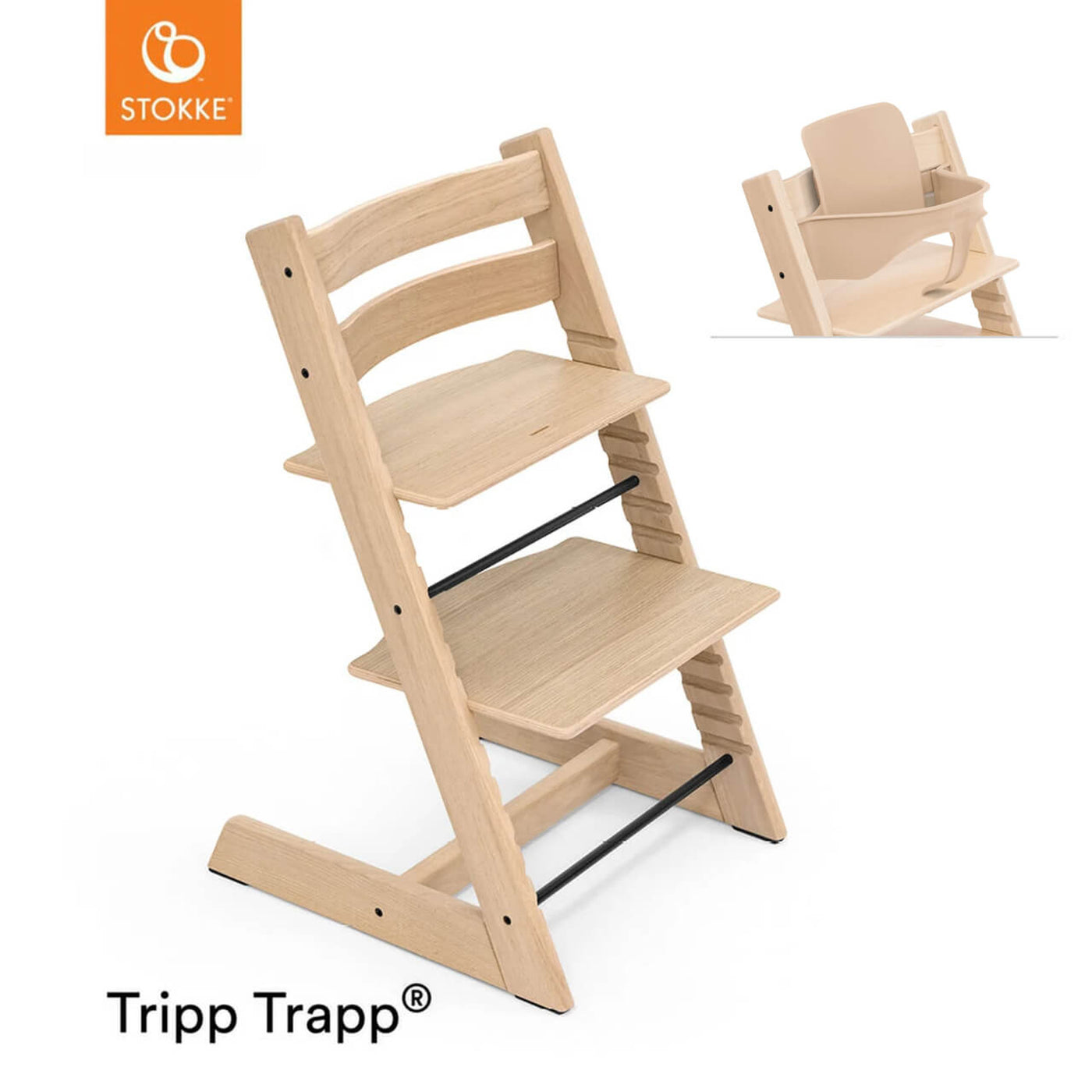 Stokke Tripp Trapp Oak Chair & Free Baby Set  - Oak Natural