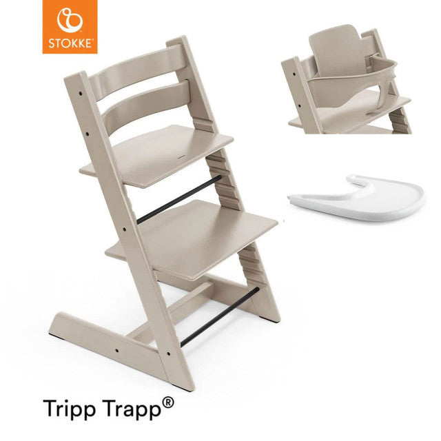 Tripp Trapp + Baby Set + Tray Bundle - Cashmere Grey