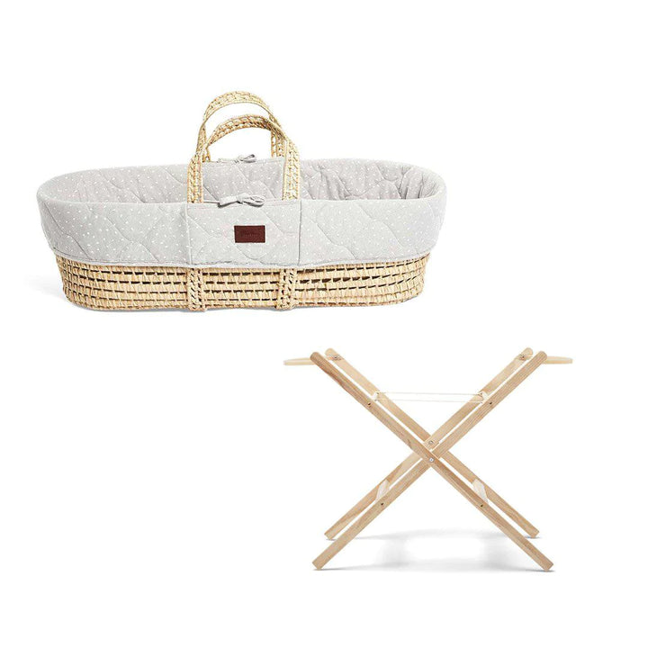 Little Green Sheep Quilted Moses Basket and Static Stand Bundle - Dove