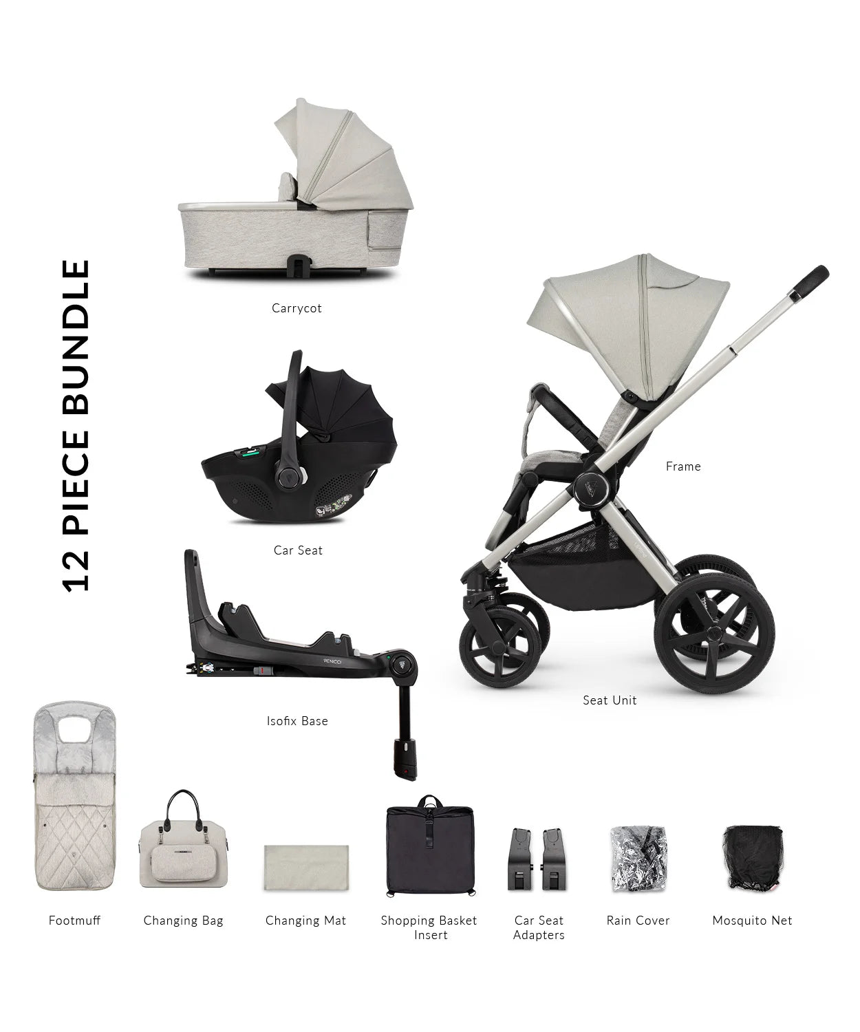 Venicci Tinum Upline 3 in 1 (Tiago) + Isofix Base - Moonstone