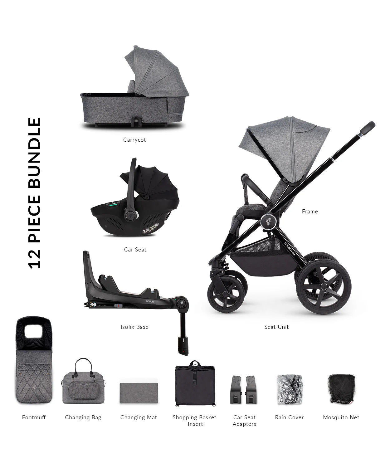 Venicci Tinum Upline 3 in 1 (Tiago) + Isofix Base - Slate Grey